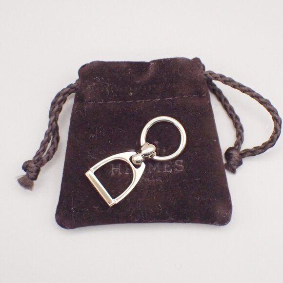 HERMES Logo Charms Etrier Twilly Ring Palladium Plated brass Italy - Picture 1 of 13